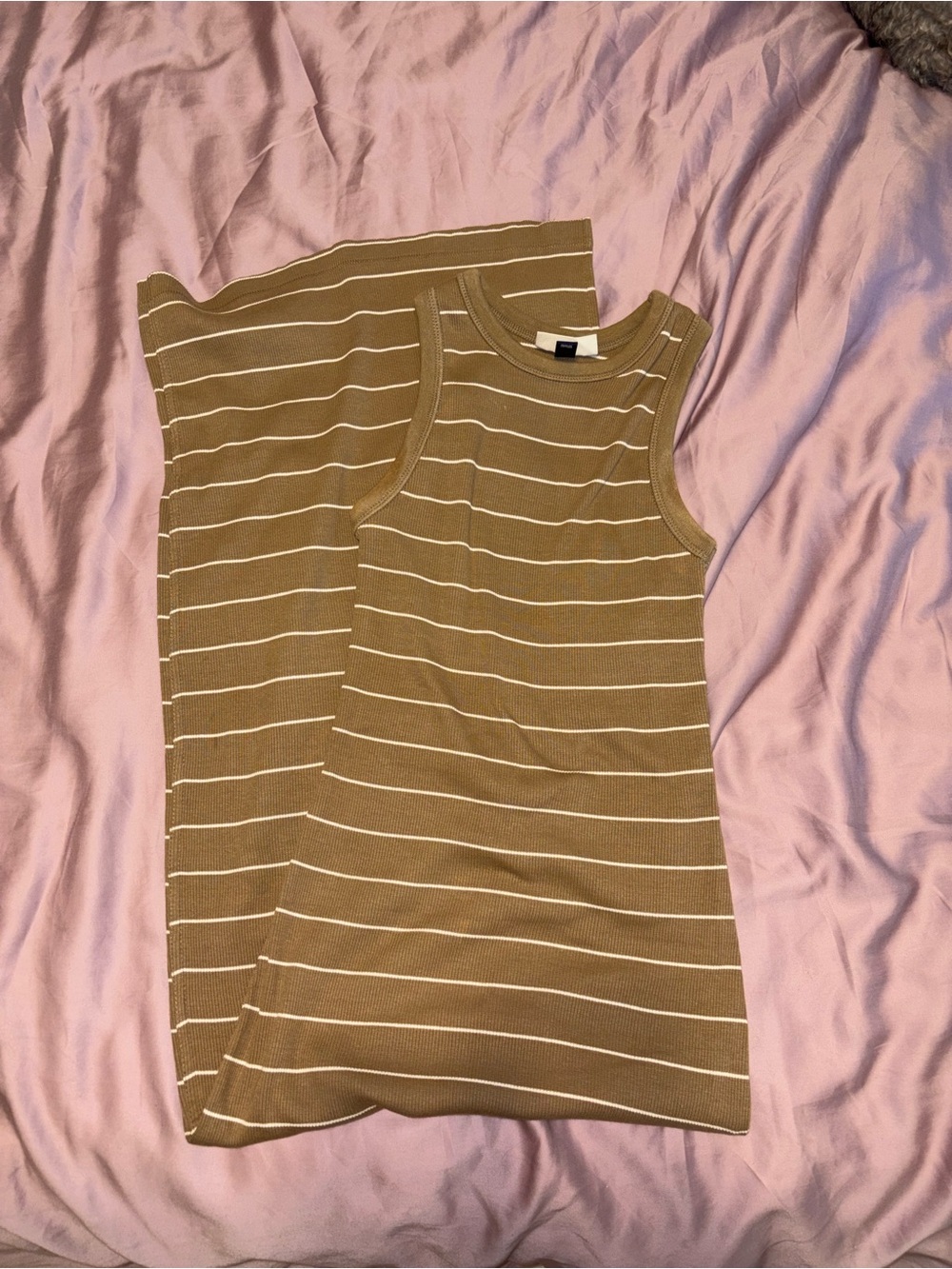 Striped Tank Dress in Camel and White